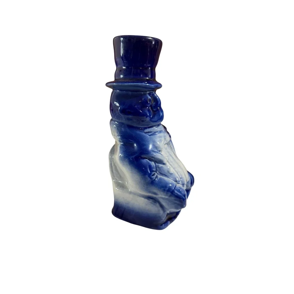 Vintage Cobalt Blue White Ceramic Top Hat Man Character Pitcher Toby Jug‎ 6.5